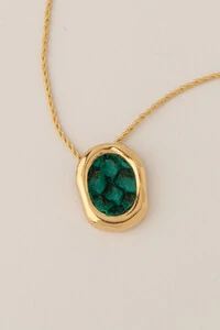 Colar Dourado Orgânico Couro Tilápia Turquesa