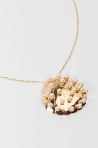 Colar Longo Dourado Concha Pérola