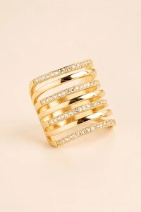 Anel Sete Voltas Zircônia Cristal Banho Ouro 18k