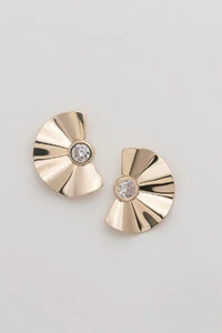Brinco Dourado Leque Zircônia