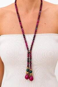 Colar Ayla Gravata Jade Melancia Banho Ouro 18K