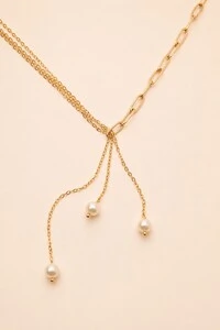 Colar Dourado Elo com Pérolas