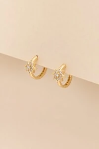 Brinco Argola Sol Zircônia Banho Ouro 18K