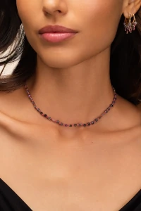 Colar Choker Safira Mini Zircônia Banho Ouro 18K