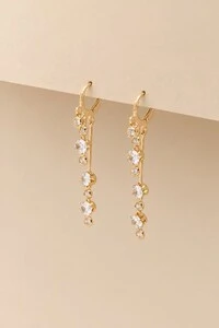 Brinco Palito Cascata Zircônia Banho Ouro 18K
