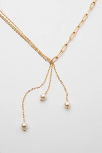 Colar Dourado Elo com Pérolas