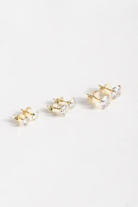 Brinco Trio Ponto De Luz Zircônia Banho Ouro 18k