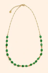 Colar Luna Jade Verde Banho Ouro 18K