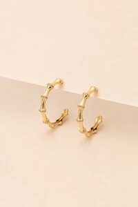 Brinco Argola Bambu Zircônia Banho Ouro 18k