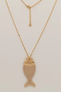 Colar Longo Dourado Peixe Palha