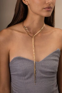 Colar Dourado Aro Gravata Formas Zircônia