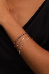 Pulseira Safira Facetada Mini Zircônia Rosa Banho Ouro 18K