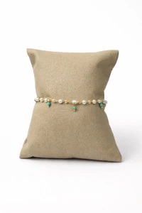 Pulseira Dourada Pérolas e Turquesa