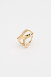 Anel Ondas Zircônia Banho Ouro 18K