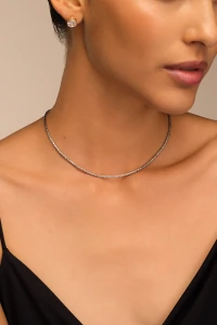 Colar Prateada Choker Pipoca