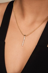 Colar Malha Italiana Zircônia Baguete Banho Ouro 18K