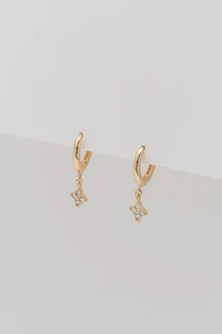 Argola Click Trevo Zircônia Banho Ouro 18K