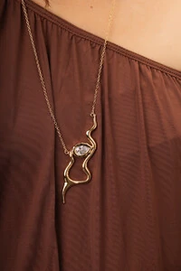 Colar Dourado Longo Snake Zircônia