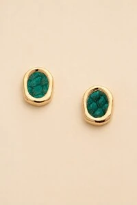 Brinco Dourado Orgânico Couro Tilápia Turquesa