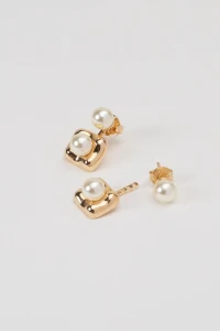 Brinco Pérola Duplo Banho Ouro 18K