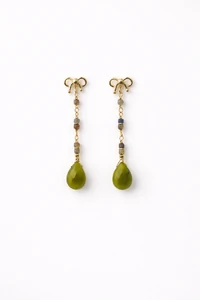 Brinco Fio Pedras Gota Turmalina Banho Ouro 18K