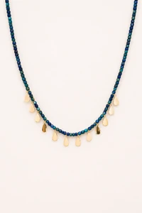 Colar Crisocola Gotinhas Banho Ouro 18K