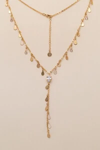 Colar Dourado Gravata Biarritz Gotas Zircônia