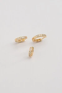Brinco Trio Argola Zircônia Banho Ouro 18K