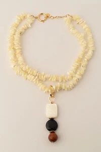 Colar Cascalho Madre Jade Goldstone Banho Ouro 18K