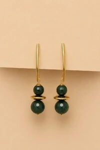 Brinco Ayla Jade Verde Banho Ouro 18K