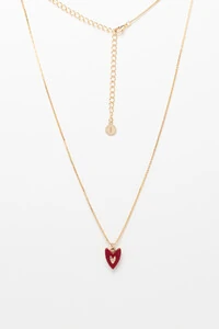 Colar Coração Resina Vermelho Banho Ouro 18K