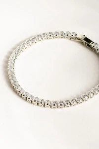 Pulseira Prateada Riviera Zircônia Quadrada