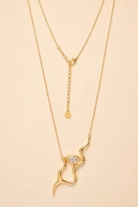 Colar Dourado Longo Snake Zircônia