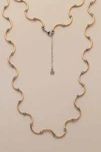 Colar Alva Dourado Ondas Hematita Prateada