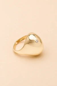 Anel Dourado Dedinho Bean Ponto Zircônia
