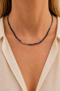 Colar Choker Degrade Sodalita Blue Banho Ouro 18K