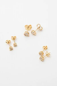 Brinco Trio Coração Zircônia Banho Ouro 18k