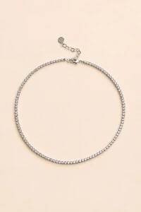 Colar Prateado Choker Zircônia Redonda
