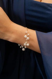 Pulseira Dourada Pérola Zig Zag