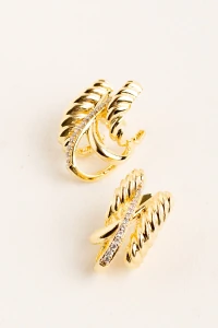 Brinco Twist Elegance Zircônia Banho Ouro 18K