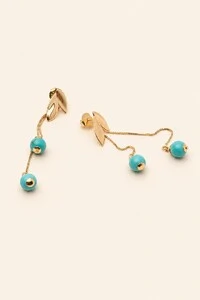 Brinco Folhas Howlita Turquesa Banho Ouro 18K
