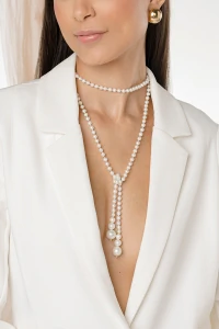 Colar Gravata Camille Pérola Shell Banho Ouro 18k