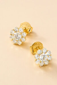 Brinco Flor Zircônia Banho Ouro 18K