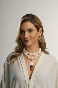 Colar Cascalho Madre Jade Goldstone Banho Ouro 18K