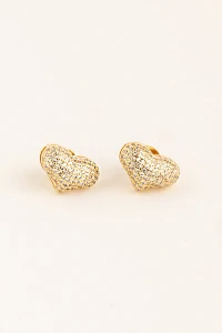 Brinco Coração Cravejado Banho Ouro 18K