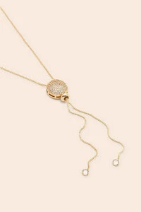 Colar Gravata Pavê Zircônia Banho Ouro 18K