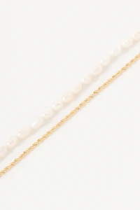 Pulseira Dupla Pérola Natural Banho Ouro 18K