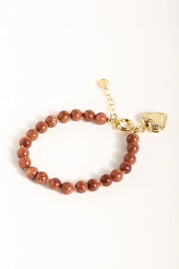 Pulseira Goldstone Relicário Coração Banho Ouro 18K