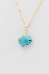 Pingente Porcelana Peixinho Banho Ouro 18K