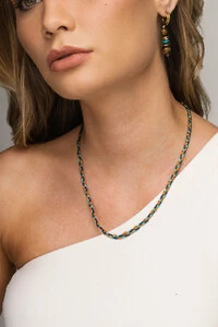 Colar/Pulseira Trançada Franja Boho Banho Ouro 18K